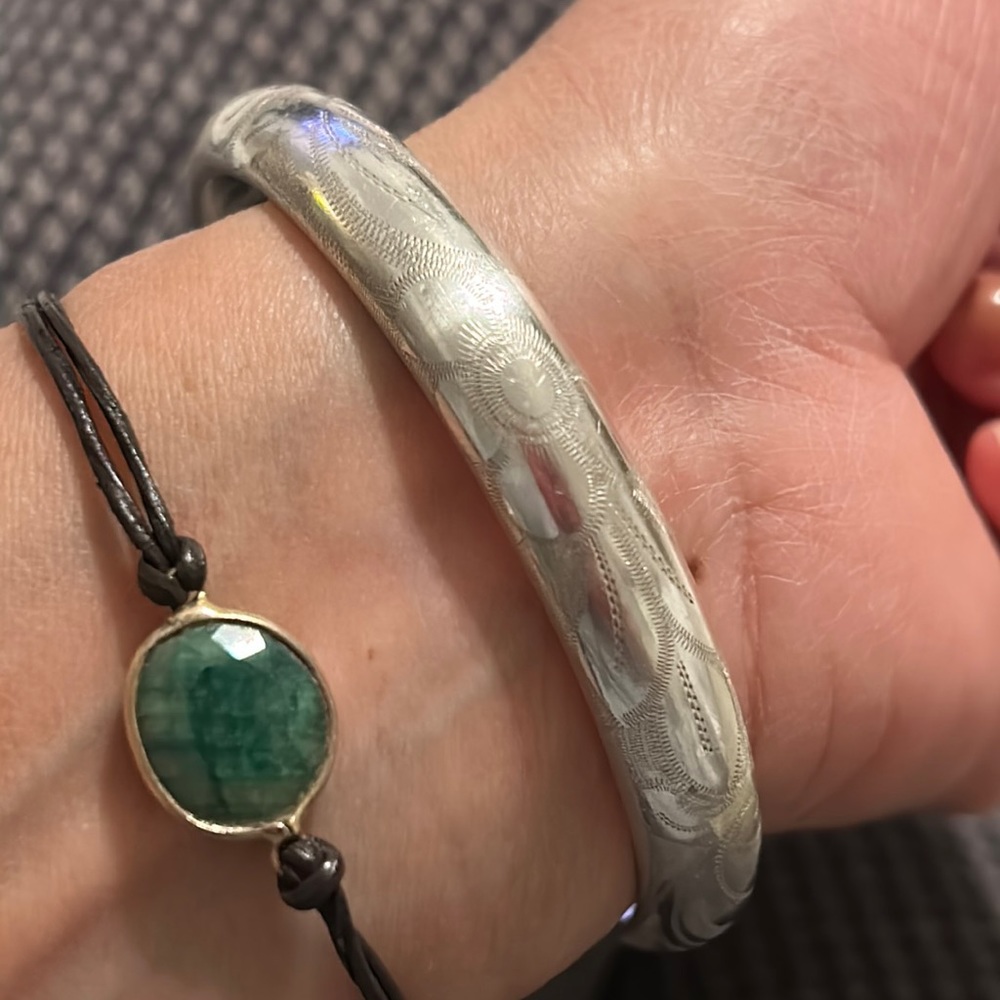 Solid Sterling Silver Etched Bangle Bracelet - image 5